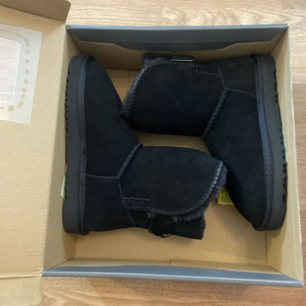 Style & Co Teenyy Suede Winter Booties Black Faux Fur Lined Boots Size 5 new